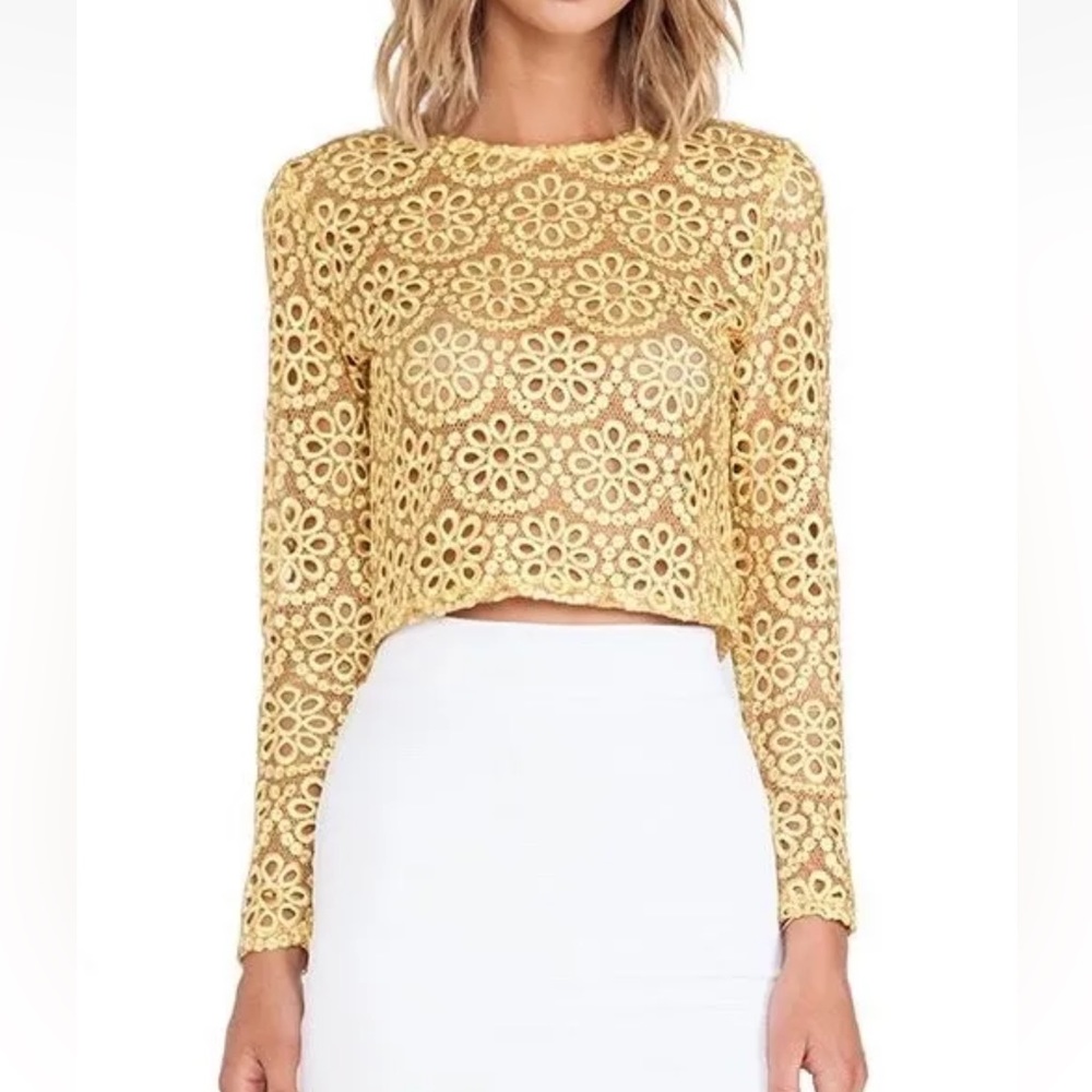 ALEXIS *Laiden* yellow embroidered floral lace crop top S